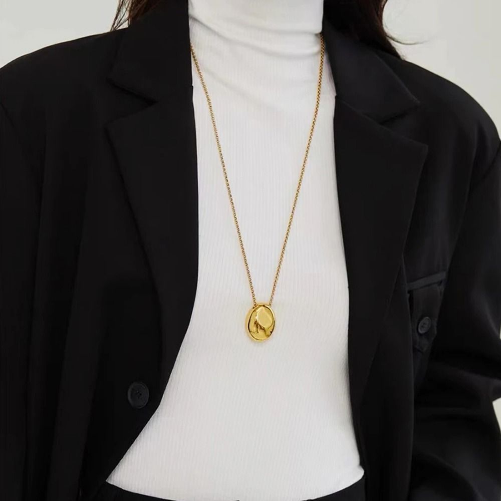 Birth Flower Necklace - 여성용 타원형 펜던트 스테인레스 스틸 긴