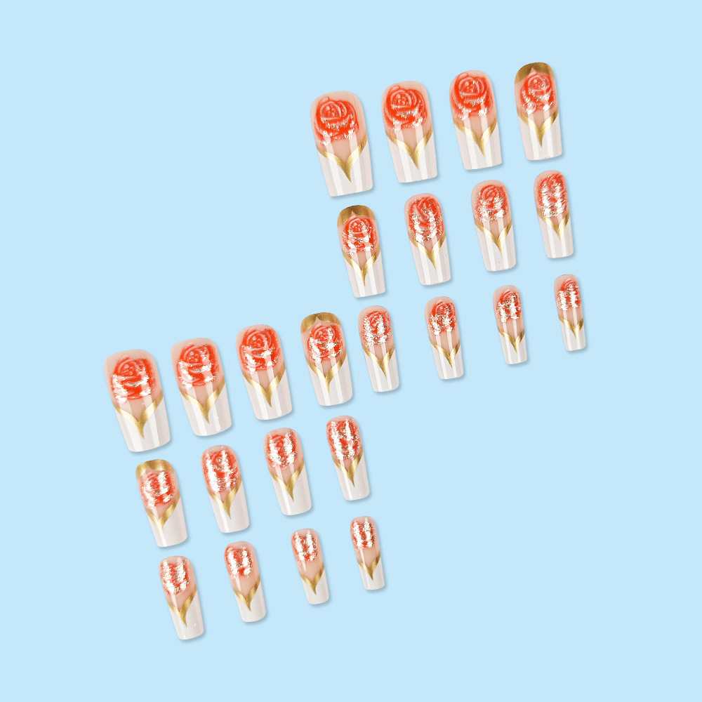 흰색 프렌치 팁 프레스 네일 중간 크기 사각형 가짜 손 - Pressed Flower Art 리뷰 및 가격