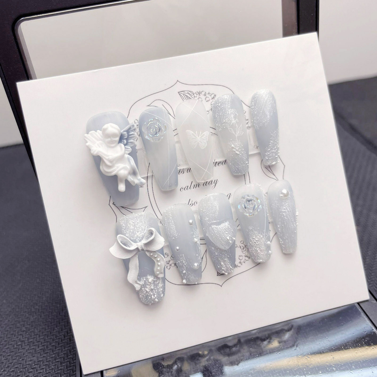3D 석고 천사 가짜 손톱 광택 헤이즈 블루 수제 프레 - Pressed Flower Art 리뷰 및 가격