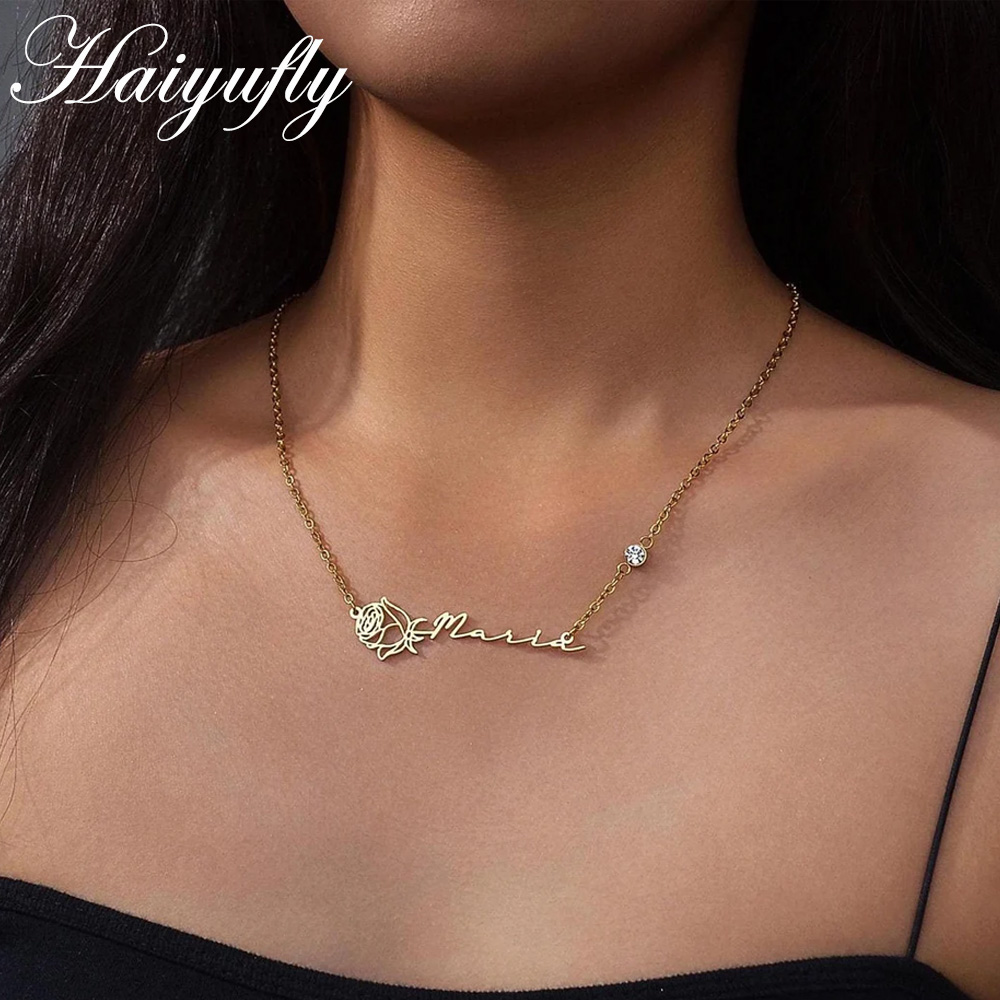 Haiyufly 여성용 맞춤형 이름 목걸이, 탄생꽃,  - Birth Flower Necklace 리뷰 및 가격